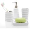 MyGift Ceramic White Bathroom Accessory Set with Ribbed Design, Includes Toothbrush Holder, Tumbler, Soap Dish and Dispenser