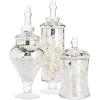 MyGift Clear Glass Apothecary Jars with Lid, Decorative Footed Vase, Candy Buffet Containers Set of 3(Silver)