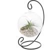 MyGift Clear Glass Hanging Air Plant Terrarium Globe, Tea Light Candle Holder with Black Metal Stand
