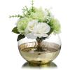 MyGift Clear Round Glass Tabletop Vase Decor Flower Floral Bouquet Bowl Centerpieces with Gold-Tone Metal Hammered Base Accent