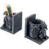 MyGift Dragon Guard Castle Resin Decorative Bookends for Heavy Books with Pencil Holders, Fantasy Themed Book Holder for Home and Office(Black)
