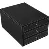 MyGift Executive 3-Drawer Leatherette Document Holder – Office Desk Filing Storage Box with Drawers, Black