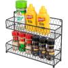 MyGift® Farmhouse Style Metal Wire Spice Rack – Wall Mount or Kitchen Countertop 2-Tier Seasoning Jar Storage Organizer, Black(Black)