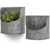 MyGift Galvanized Wall Planter, Rustic Silver Metal Vertical Ribbed Design Wall Mount Flower Pot, Set of 2