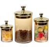 MyGift Glass Apothecary Jar Set with Clear Lid – Decorative Kitchen and Bath Storage Canisters, Wedding Centerpiece Jars, Candy Buffet with Lids(Amber / Gold)