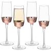 MyGift Iridescent Angled Rim Champagne Flute Set of 4, Sparkling Wine Stemless Glasses, Rainbow Transparent Prosecco Wine Glass, Cocktail Mimosa Glass Set, Holiday New Year Toasting (black)(Pink)