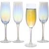 MyGift Iridescent Angled Rim Champagne Flute Set of 4, Sparkling Wine Stemless Glasses, Rainbow Transparent Prosecco Wine Glass, Cocktail Mimosa Glass Set, Holiday New Year Toasting (black)(Sky Blue)