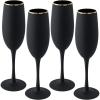 MyGift Iridescent Angled Rim Champagne Flute Set of 4, Sparkling Wine Stemless Glasses, Rainbow Transparent Prosecco Wine Glass, Cocktail Mimosa Glass Set, Holiday New Year Toasting (black)(Black)