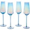 MyGift Iridescent Angled Rim Champagne Flute Set of 4, Sparkling Wine Stemless Glasses, Rainbow Transparent Prosecco Wine Glass, Cocktail Mimosa Glass Set, Holiday New Year Toasting (black)(Iridescent)