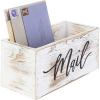 MyGift Mail Holder Storage Organizer Box Whitewashed Wood with MAIL Script Design, Desktop Letters, Bills, Notes and Postcard Bin for Home Office Dorm Room(Whitewashed)