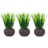 MyGift Mini Assorted Artificial Succulents in Round Black Ceramic Pots, Mixed Realistic Indoor House Plants, Set of 3(Dark Brown)