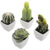 MyGift Miniature Artificial Succulents, Indoor Fake House Plants in Round White Geometric Ceramic Pots, Set of 4(Assortment #1)