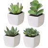 MyGift Miniature Artificial Succulents, Indoor Fake House Plants in Round White Geometric Ceramic Pots, Set of 4(Assortment #3)