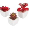 MyGift Miniature Artificial Succulents, Indoor Fake House Plants in Round White Geometric Ceramic Pots, Set of 4(Red (Set of 3))