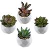 MyGift Miniature Artificial Succulents, Indoor Fake House Plants in Round White Geometric Ceramic Pots, Set of 4(White (Set of 4))