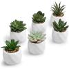 MyGift Miniature Artificial Succulents, Indoor Fake House Plants in Round White Geometric Ceramic Pots, Set of 4(White (Set of 6))