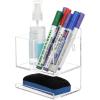 MyGift Modern Clear Premium Acrylic Dry Erase Marker Holder Rack with 3 Compartments for Markers Pens, Eraser, and Spray Bottle, Office Supplies and Accessories Organizer