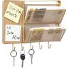MyGift Modern Gold Metal Mesh Entryway Wall Organizer Command Center Cork Board Rack Includes 5 Key Hooks and 2 Mail Sorter Slots