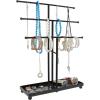 MyGift Modern Jewelry Organizer, 3 Tier Black Metal Tabletop Bracelet and Necklace Jewelry Storage Display Tree Rack with Base Ring Tray(3 Tier Black)