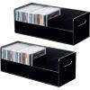 MyGift Modern Premium Clear Acrylic Stackable CD Holder Racks with Cutout Carrying Handles, Compact Disc Jewel Case Display Crates, Media Storage Organizers, Set of 2(Black)