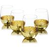 MyGift Modern Stemless Champagne Flute Glass Set of 4 Party Drinkware, Cocktails Prosecco Mimosa Glasses with Hammered Brass Plated Bottoms(Brass-Short)