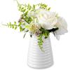 MyGift Modern White Ceramic Flower Vase, Ribbed Design Tabletop Small Vase Decor