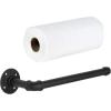 MyGift Paper Towel Holder Metal Under Cabinet Paper Towel Holder, Industrial Pipe Matte Black Wall Mounted Kitchen Towel Rack(Black)