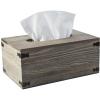MyGift Rustic Gray Solid Wood Tissue Box Holder Rectangular Cover, Decorative Bathroom Facial Tissue Box Holder with Hinged Lid(Gray)
