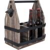 MyGift Rustic Solid Torched Wood 6 Slot Beverage Bottle Carrier Beer Caddy with Napkin Holder, Built-In Bottle Opener and Black Metal Side Accents