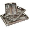 MyGift Rustic Solid Torched Wood Serving Trays, Stylish Decorative Tray Nesting Breakfast, Ottoman, Coffee Table Tray with Handles, 3-Piece Set(Torched Wood)