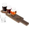 MyGift Rustic Solid Wood Sampler Tray Beer Flight Holder Serving Set with 4 Glasses and Erasable Chalkboard Label (Brown Solid Wood)(Brown Solid Wood)