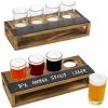 MyGift Rustic Solid Wood Sampler Tray Beer Flight Holder Serving Set with 4 Glasses and Erasable Chalkboard Label (Brown Solid Wood)(Burnt Wood-2)