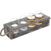 MyGift Rustic Solid Wood Sampler Tray Beer Flight Holder Serving Set with 4 Glasses and Erasable Chalkboard Label (Brown Solid Wood)(Torched)