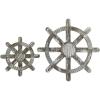 MyGift Rustic Torched Wood Nautical Helm Wall Decor – Wall Mounted Wooden Boat Steering Wheels Hanging Décor with Galvanized Metal Accents, 2-Piece Set