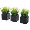 MyGift Set of 3 Fake Plants, Small Artificial Potted Plants Indoor in Clear Glass Pot, 9.5 Inch Faux Plant for Home Decor(Black Wood)