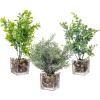 MyGift Set of 3 Fake Plants, Small Artificial Potted Plants Indoor in Clear Glass Pot, 9.5 Inch Faux Plant for Home Decor(Green)