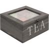 MyGift Shabby Whitewashed Solid Wood Tea Box Organizer with 4 Compartments, Teabag Storage Chest with Clear Acrylic Lid and Latch(Rustic Gray)