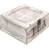 MyGift Shabby Whitewashed Solid Wood Tea Box Organizer with 4 Compartments, Teabag Storage Chest with Clear Acrylic Lid and Latch(Whitewashed)
