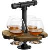 MyGift Solid Burnt Wood Serving Beer Whiskey Flight Set Tray with Industrial Black Metal Pipe Carrying Handle and 4 Small Snifter Style Tasting Beer Glasses, Set of 2(Burnt Wood)