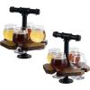 MyGift Solid Burnt Wood Serving Beer Whiskey Flight Set Tray with Industrial Black Metal Pipe Carrying Handle and 4 Small Snifter Style Tasting Beer Glasses, Set of 2(2 Pack)