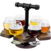 MyGift Solid Burnt Wood Serving Beer Whiskey Flight Set Tray with Industrial Black Metal Pipe Carrying Handle and 4 Small Snifter Style Tasting Beer Glasses, Set of 2(Burnt Wood & Black Metal)
