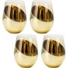MyGift Stemless Wine Glasses Set of 4 – Copper Accent Modern Barware, Elegant Wedding & Celebration Cups with Luxe Metallic Finish, Dishwasher Safe(Amber / Gold-4)