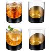 MyGift Tilted Crystal Whiskey Glasses Set of 4 Tumblers, Old Fashioned Scotch & Bourbon Glass, Includes Gift Box(Black / Gold)