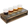 MyGift Torched Solid Wood Tasting Beer Glass Gift Set with 4 Tasting Beer Glasses and Serving Tray with Erasable Chalkboard Label (Brown)(Burnt Wood)