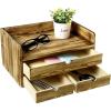 MyGift Torched Wood Desk Organizer, Document and Paper Holder Cabinet with 3 Drawer Office Supplies Storage Organizer