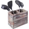 MyGift Torched Wood Kitchen Utensil Holder Organizer, Countertop Flatware Silverware Cooking Utensil Crock Storage Caddy with 2 Compartments