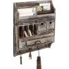 MyGift Torched Wood Wall Mounted Entryway Organizer with Mail Holder and Multiple Accessories Storage Compartments, Pull Out Drawers and 4 Dual Key Hooks
