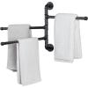 MyGift Wall Mounted Bathroom Towel Rack, Metal Industrial Pipe Design Swivel 3 Bar Towel Rack (Matte Black)(Black)