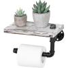 MyGift Wall Mounted Toilet Paper Holder with Industrial Metal Pipe Bar and Whitewashed Solid Wood Floating Display Shelf