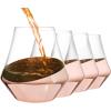 MyGift Whiskey Glass Set of 4, Snifter Drinking Tumblers with Angled Copper Design